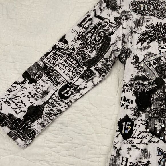 Vintage Take Two Las Vegas Bejeweled Quarter Sleeve Y2K Shirt - Picture 4 of 9
